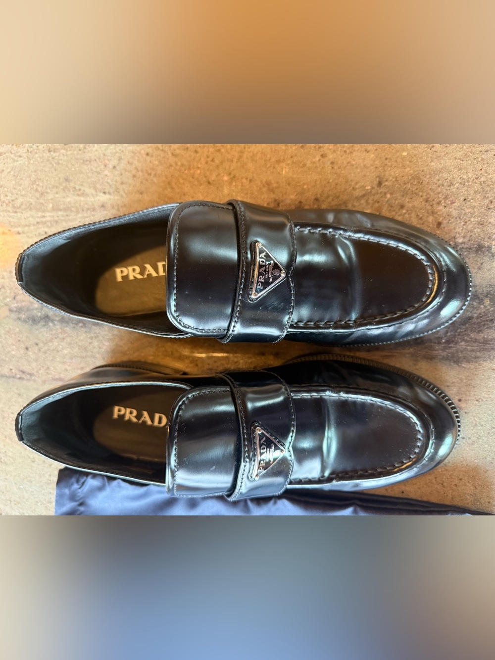 Prada Black Patent Leather Penny Loafers with Logo Plaque - Picture 2 of 5